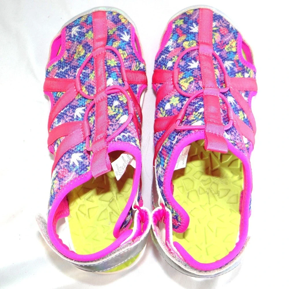 Lands End Youth‎ 6M Girls Sport Sandals Pink Floral Holographic Water Shoes